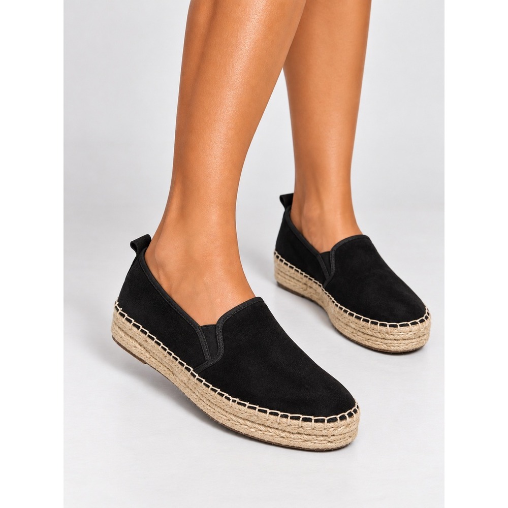 Sam Edelman Carrin Black Suede Espadrille Platform Sneakers 6 W